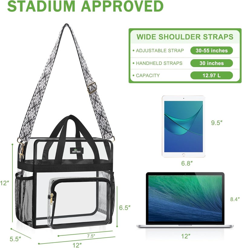 MAYTREE Clear Bag for Stadium Events, 12x6x12 Clear Tote Bag with Removable Strap, Transparent Bag for Concert Sports Festival, White Block-Strap - Image 3